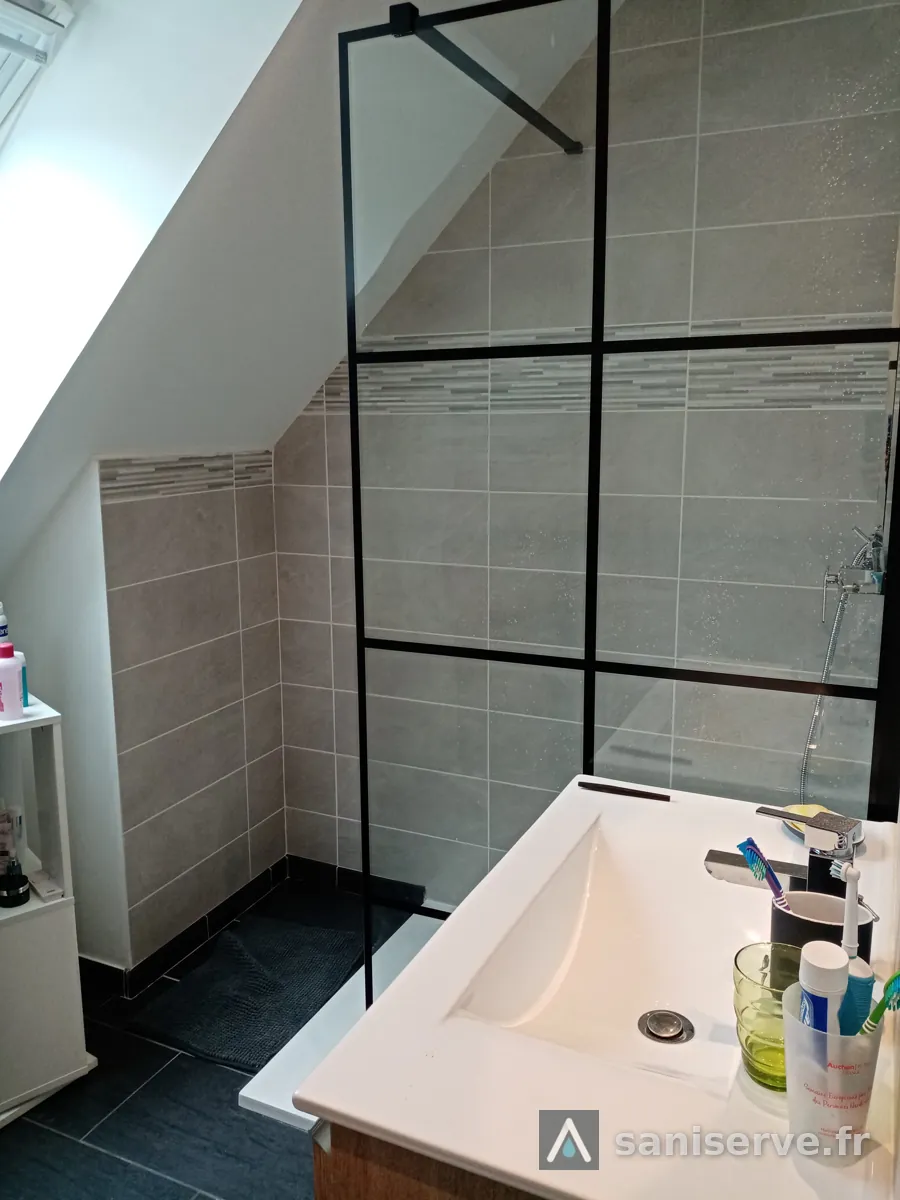 Paroi de douche Odesign Black au cadre noir sous la pente de toit